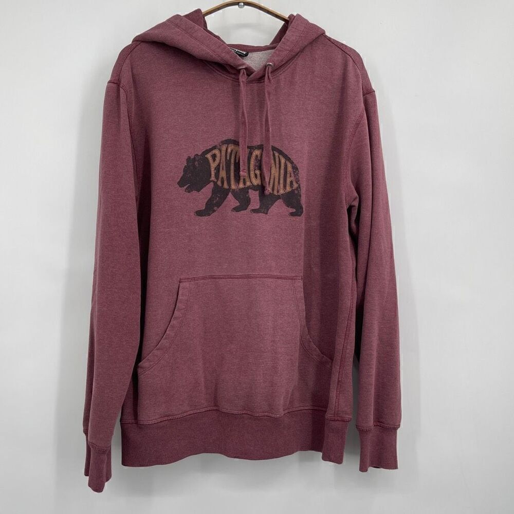 Patagonia Maroon Long Sleeve Organic Cotton Blend Bear Hooded Sweatshirt Small
